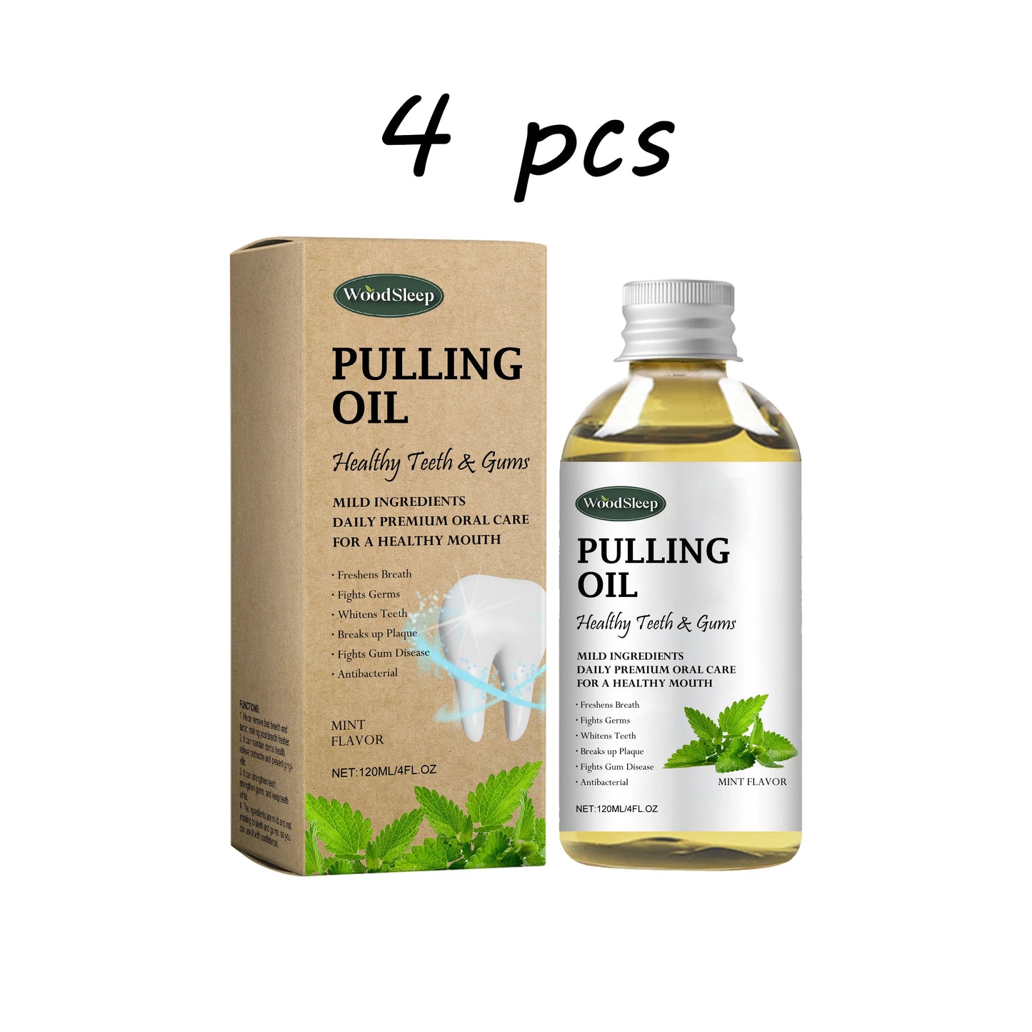 Woodsleep Coconut Pulling Oil Mouthwash – Herbal Mint Teeth Cleaner