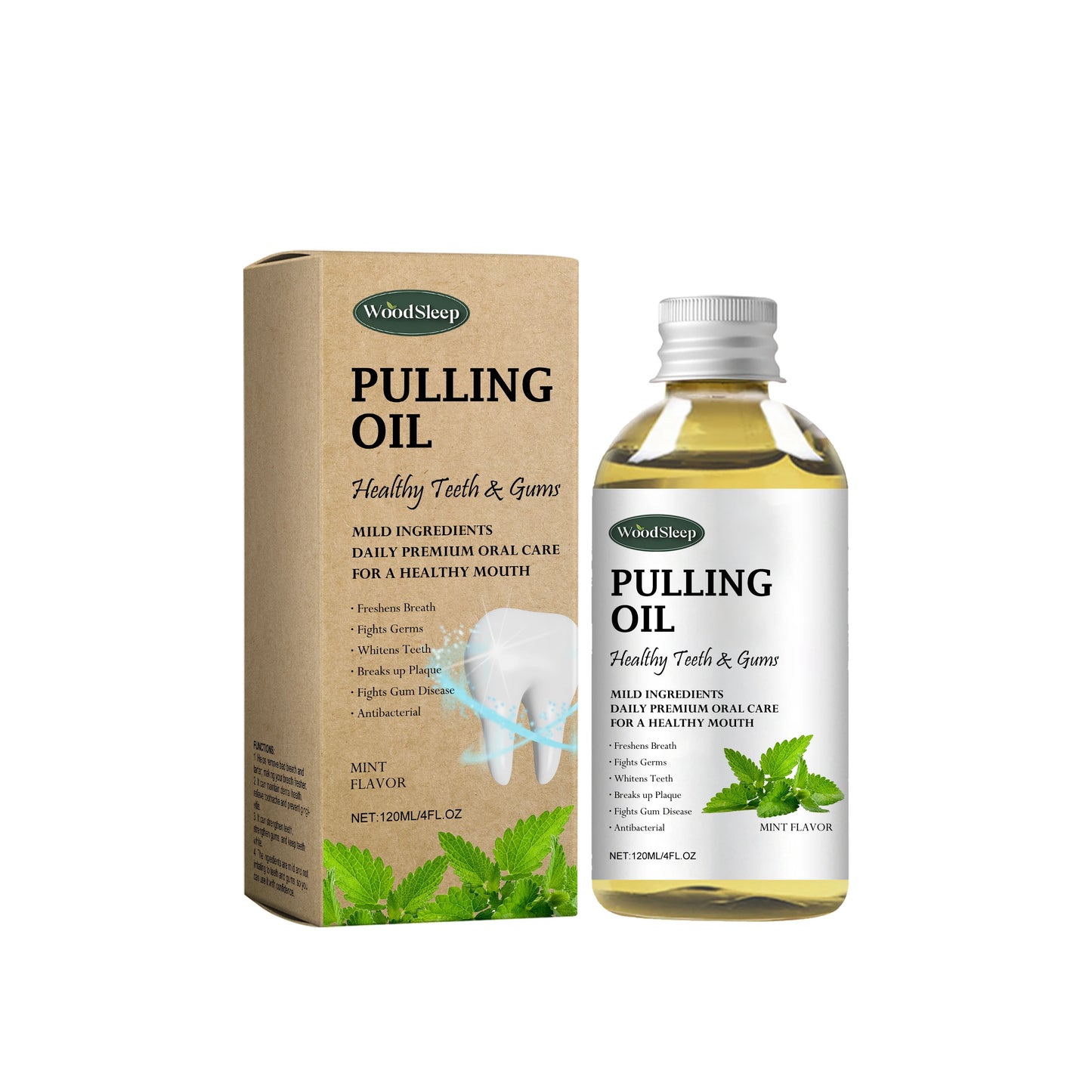 Woodsleep Coconut Pulling Oil Mouthwash – Herbal Mint Teeth Cleaner