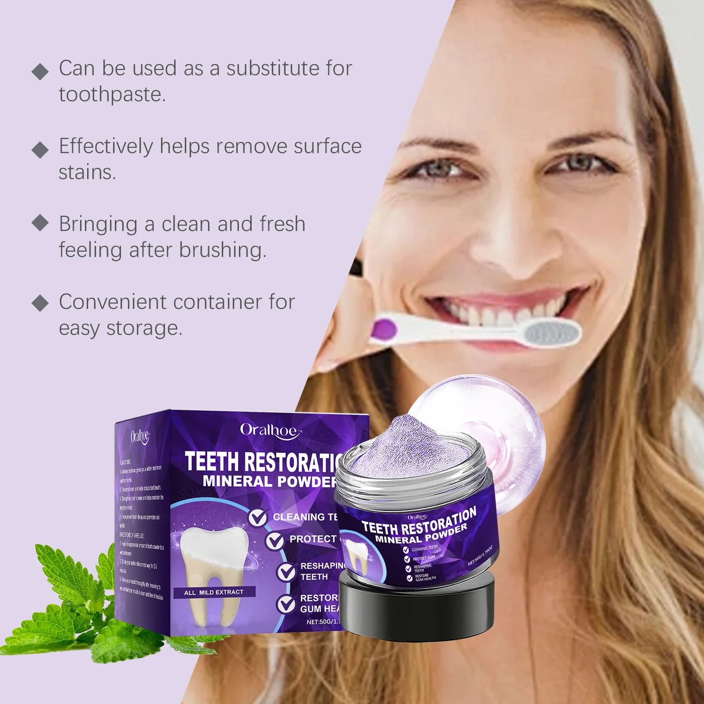 Teeth Whitening Purple Powder – Deep Clean & Gum Support Toothpaste