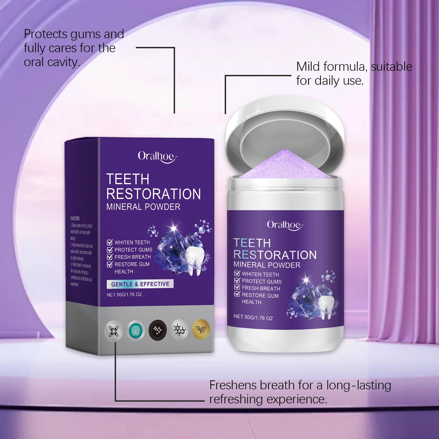 Teeth Whitening Purple Powder – Deep Clean & Gum Support Toothpaste