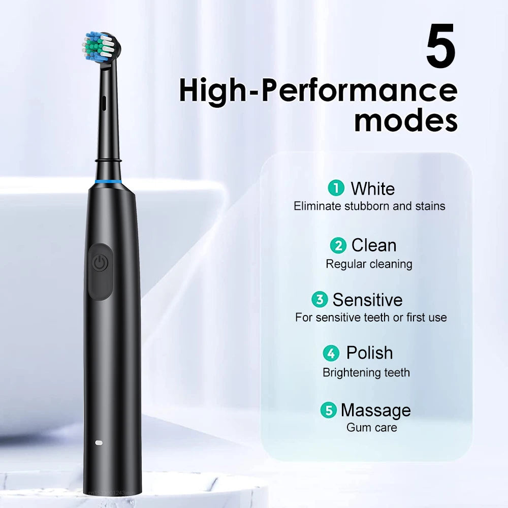 Electric Rotary Toothbrush – Rechargeable with 8 Soft Brush Heads