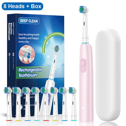 Electric Rotary Toothbrush – Rechargeable with 8 Soft Brush Heads