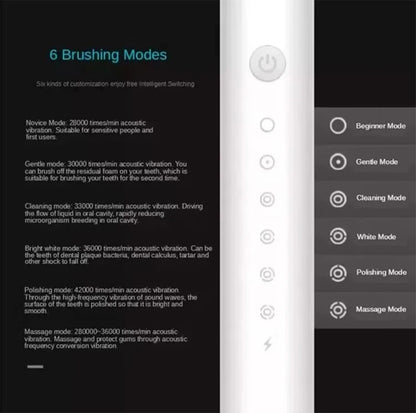 Electric Ultrasonic Toothbrush – Six Speed Modes, Waterproof, USB Rechargeable