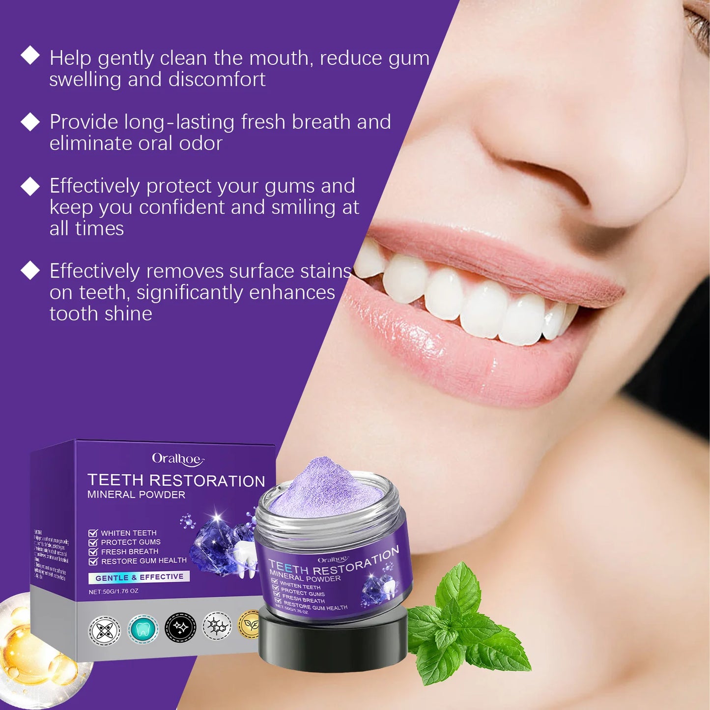 Teeth Whitening Purple Powder – Deep Clean & Gum Support Toothpaste