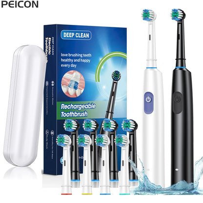 Electric Rotary Toothbrush – Rechargeable with 8 Soft Brush Heads