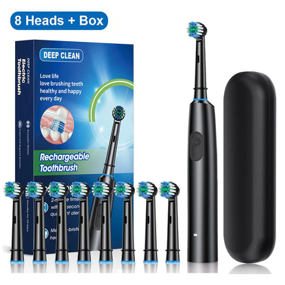 Electric Rotary Toothbrush – Rechargeable with 8 Soft Brush Heads