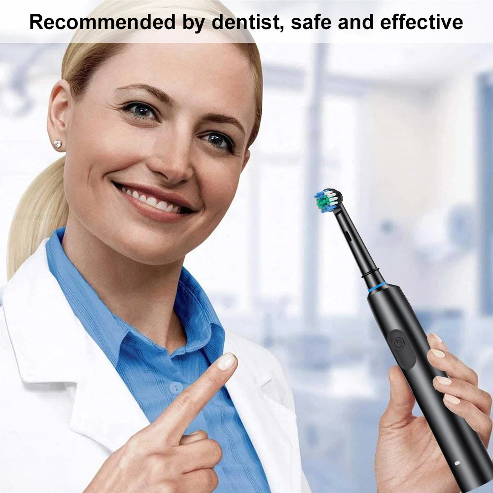 Electric Rotary Toothbrush – Rechargeable with 8 Soft Brush Heads
