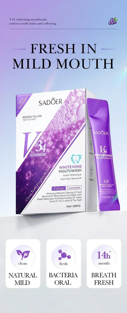 V34 Whitening Mouthwash – Travel-Friendly 20-Pack