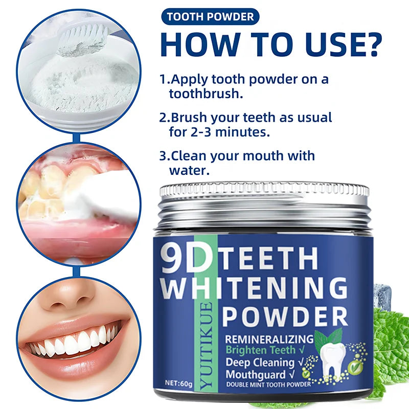 9D Teeth Whitening Powder – Dual Mint Deep Cleaning Dental Care