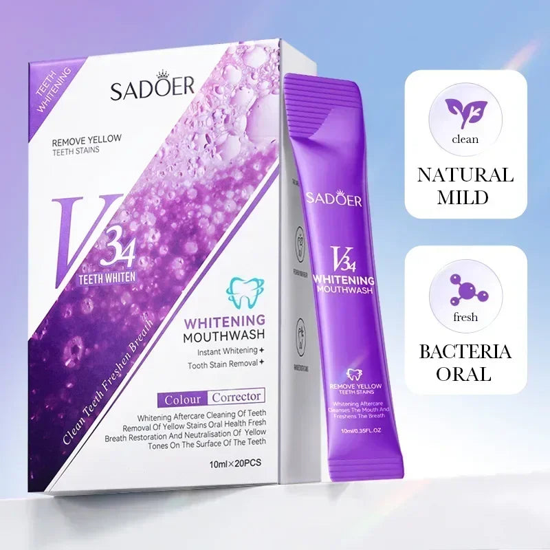 V34 Whitening Mouthwash – Travel-Friendly 20-Pack