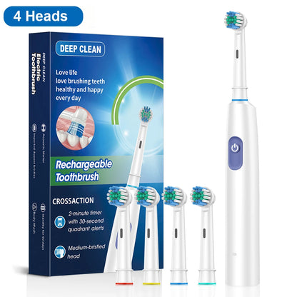 Electric Rotary Toothbrush – Rechargeable with 8 Soft Brush Heads