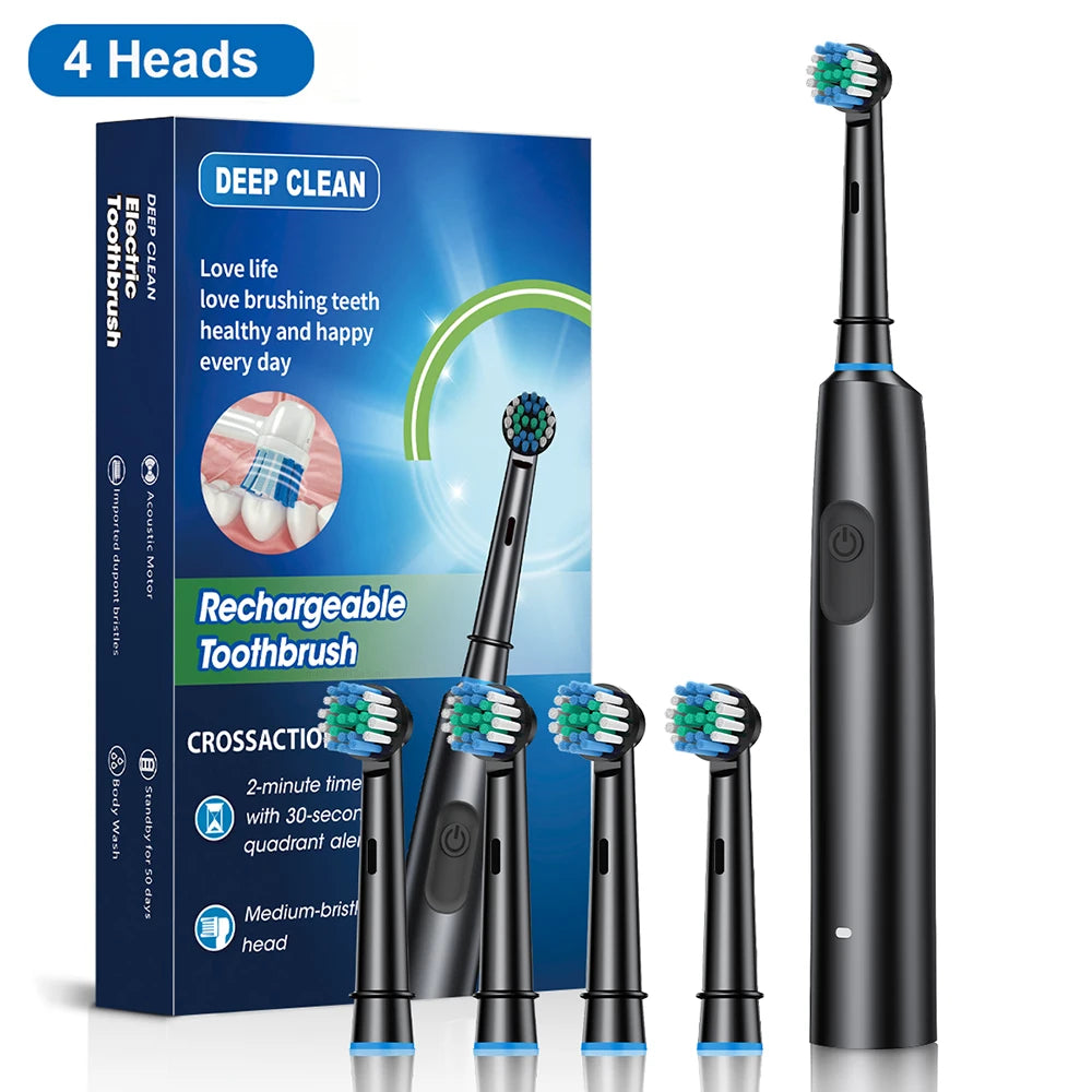 Electric Rotary Toothbrush – Rechargeable with 8 Soft Brush Heads