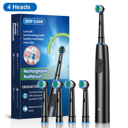 Electric Rotary Toothbrush – Rechargeable with 8 Soft Brush Heads