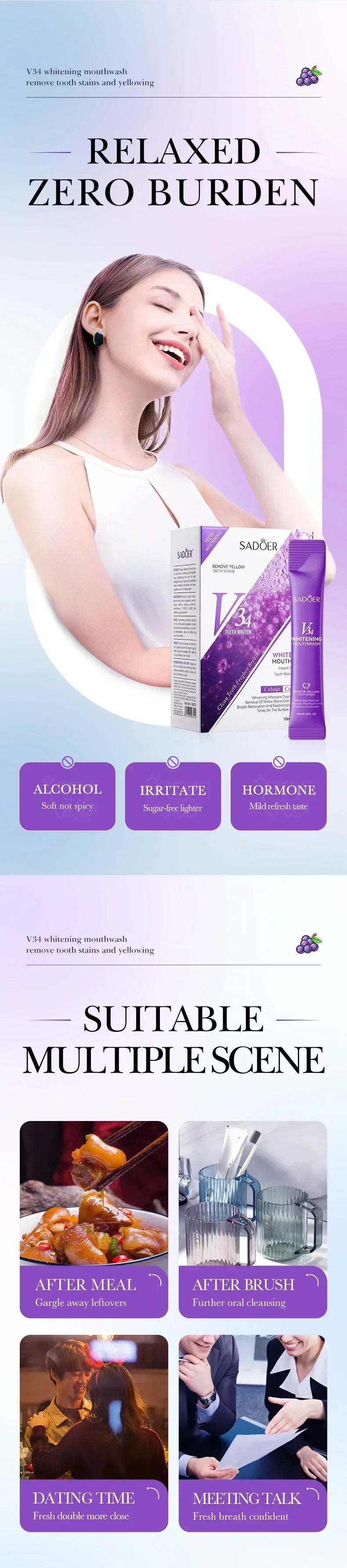 V34 Whitening Mouthwash – Travel-Friendly 20-Pack