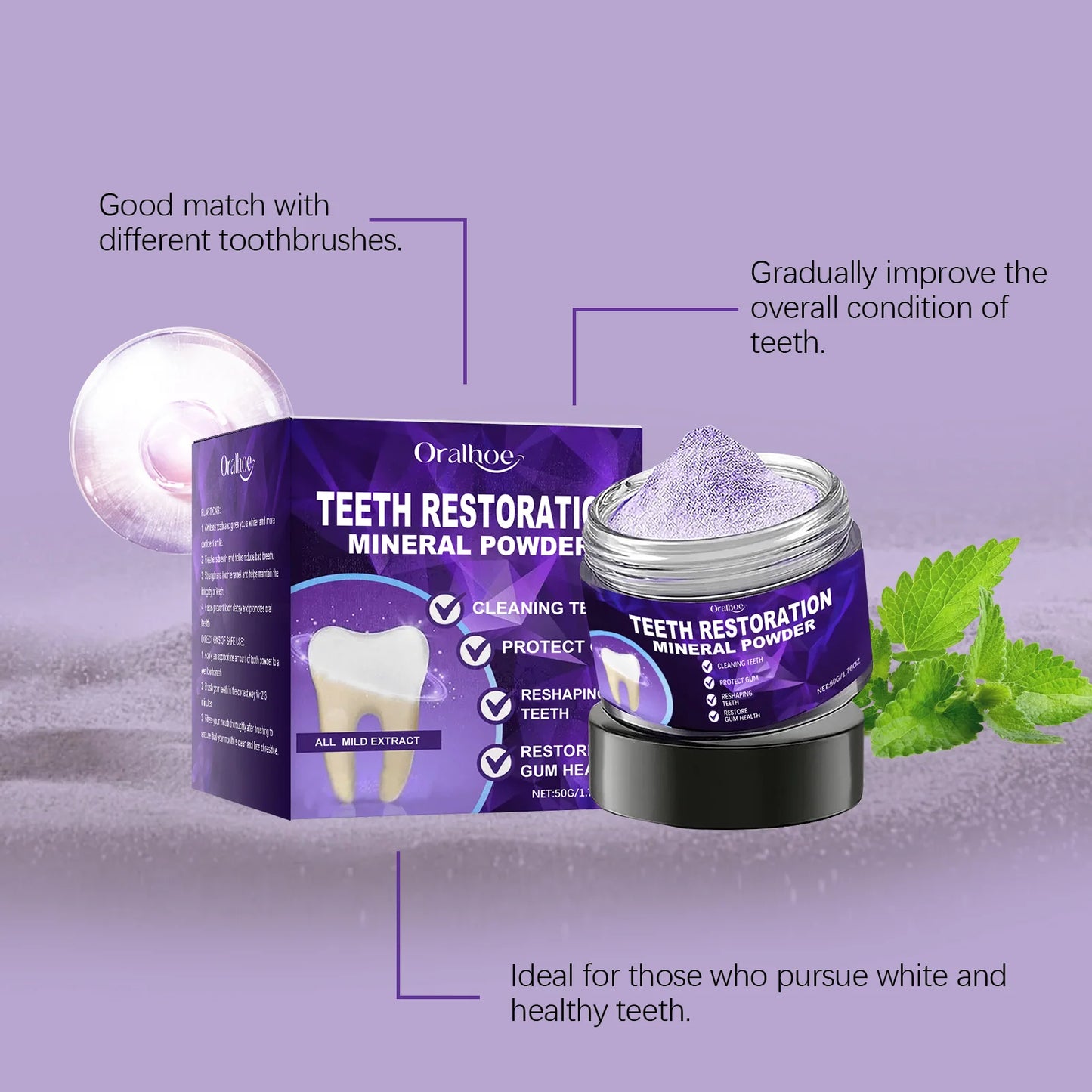 Teeth Whitening Purple Powder – Deep Clean & Gum Support Toothpaste
