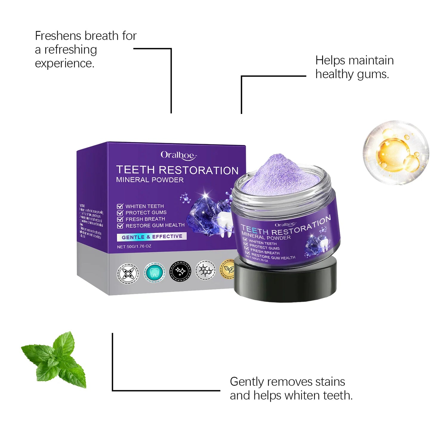 Teeth Whitening Purple Powder – Deep Clean & Gum Support Toothpaste