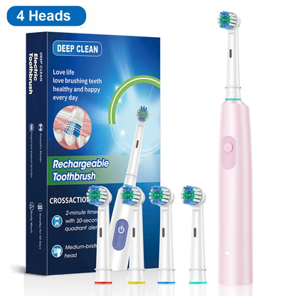 Electric Rotary Toothbrush – Rechargeable with 8 Soft Brush Heads