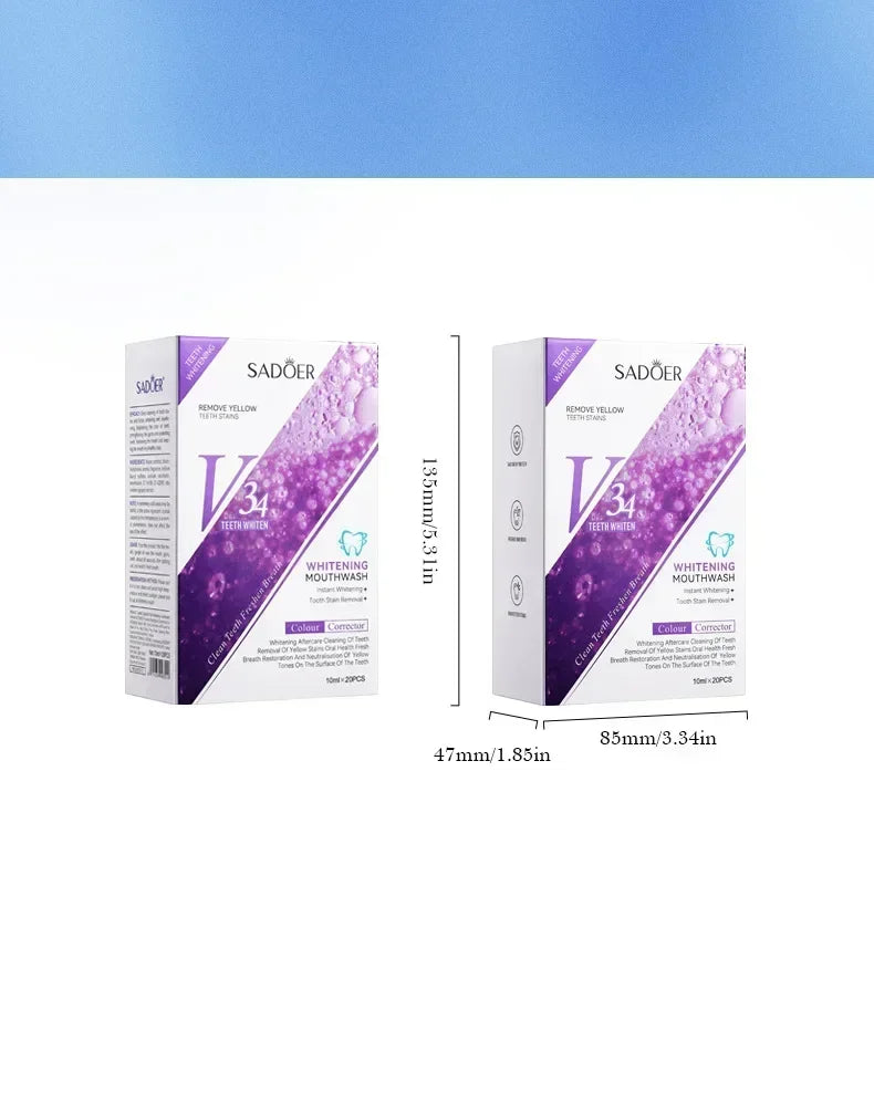 V34 Whitening Mouthwash – Travel-Friendly 20-Pack
